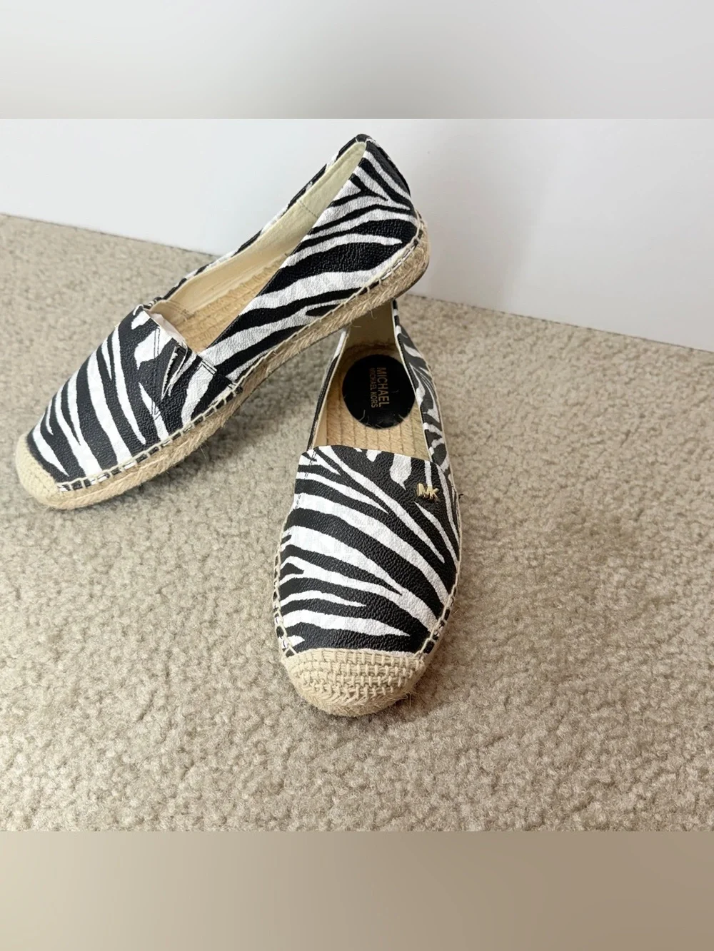 Michael Kors Women's Zebra Print Espadrille Flats Black White Slip On US 5.5